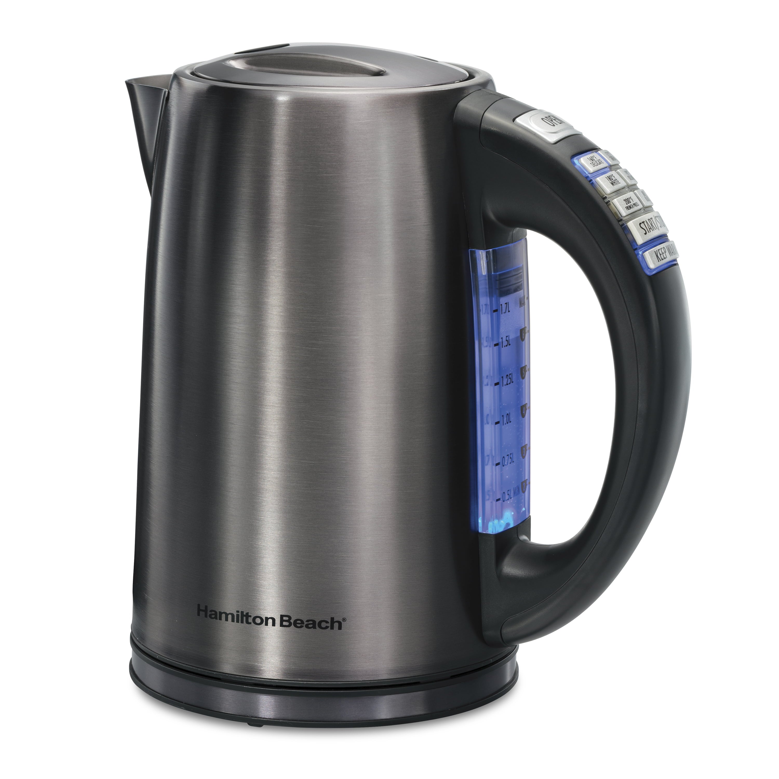 Hamilton Beach 1.7 Liter Variable Temperature Electric Kettle Model 41022, Brushed Black Stainless Steel