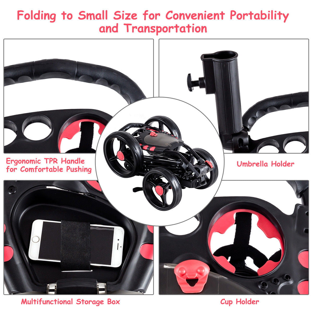 Costway Folding 4 Wheel Golf Pull Push Cart Trolley