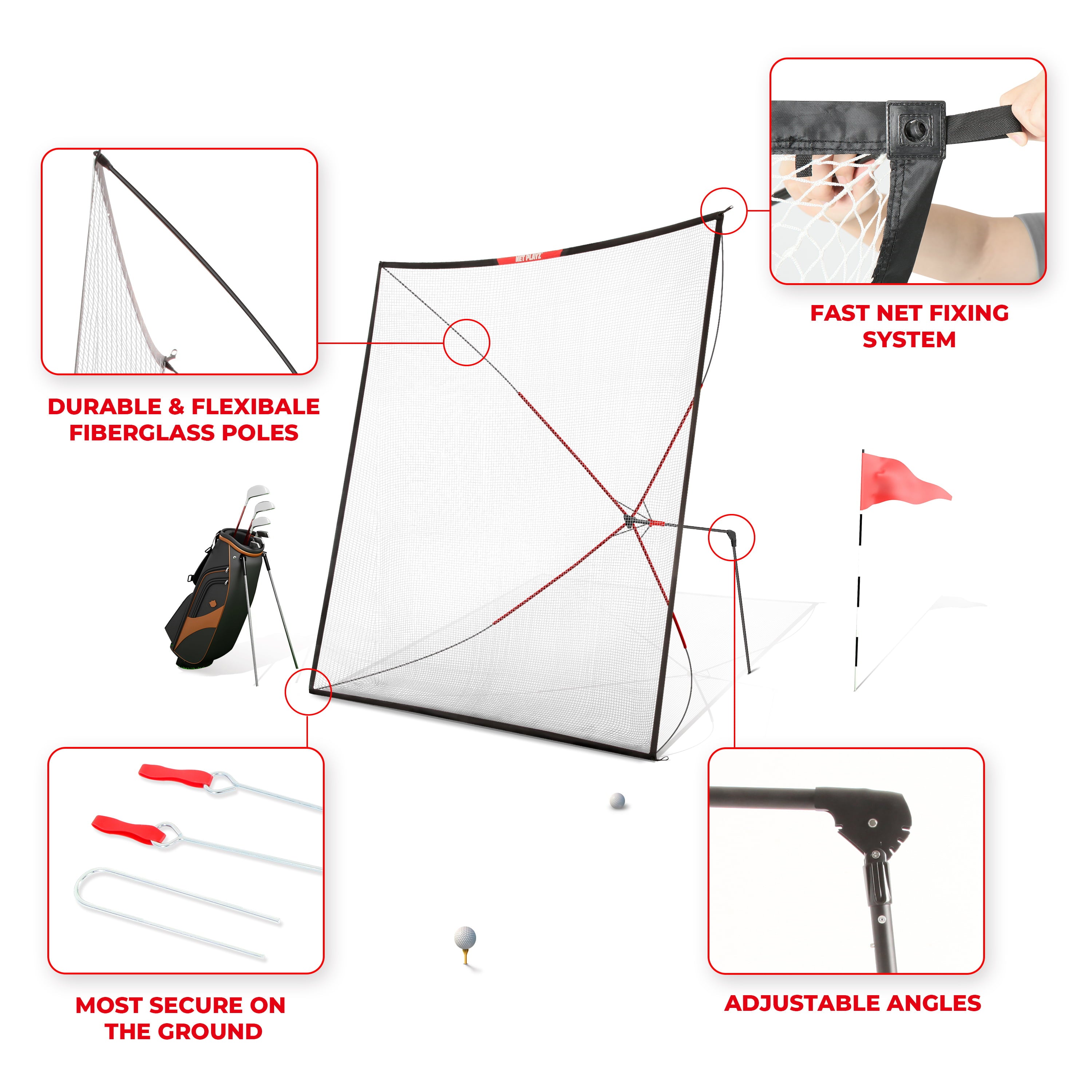 Golf Practice Net Hitting Net 10ft - Home Driving Range, Swing Training Aids, Big Size Auto Ball Return, Portable, Black